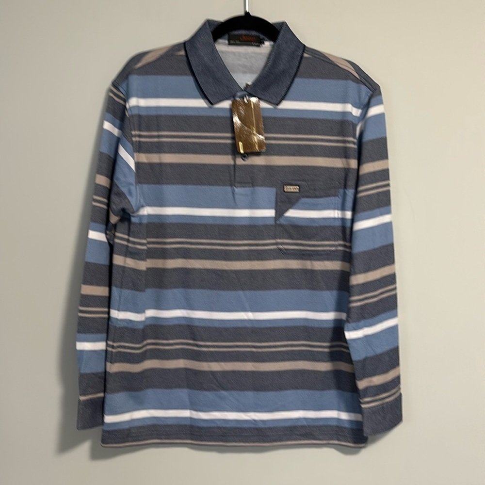 Jeep Long Sleeve Polo Shirt 1/4 Button Stripes Size Large NWT